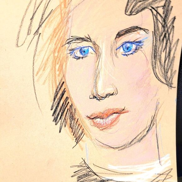 Wendy Gell Art Portrait of Fran Liebowitz in colored pencil.